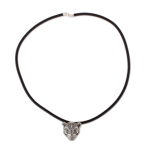 Alternate image for Sterling Silver Spotted Jaguar Pendant Necklace from Mexico Stylized Jaguar
