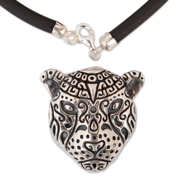 Alternate image for Sterling Silver Spotted Jaguar Pendant Necklace from Mexico Stylized Jaguar