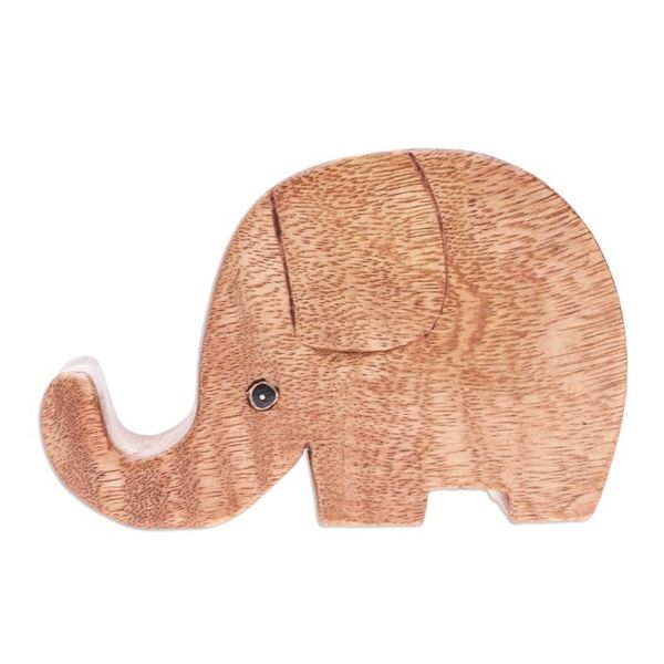 Alternate image for Hand-Carved Elephant-Themed Raintree Wood Phone Holder Helpful Trunk