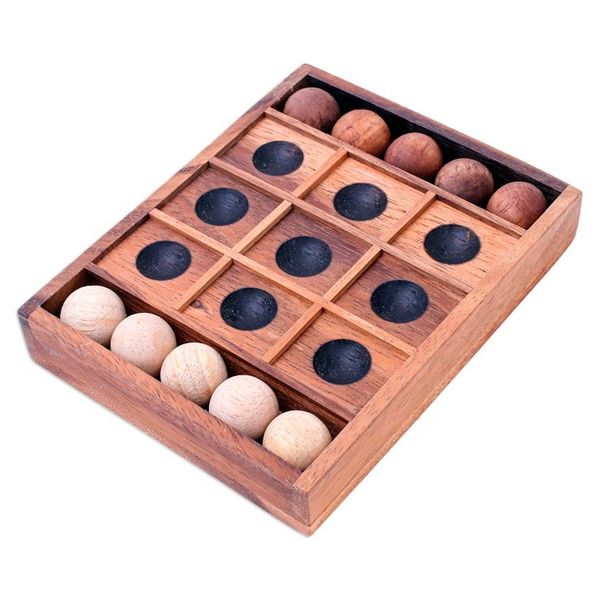 Alternate image for Hand Carved Raintree Wood Tic-Tac-Toe Board Game Lucky Strike
