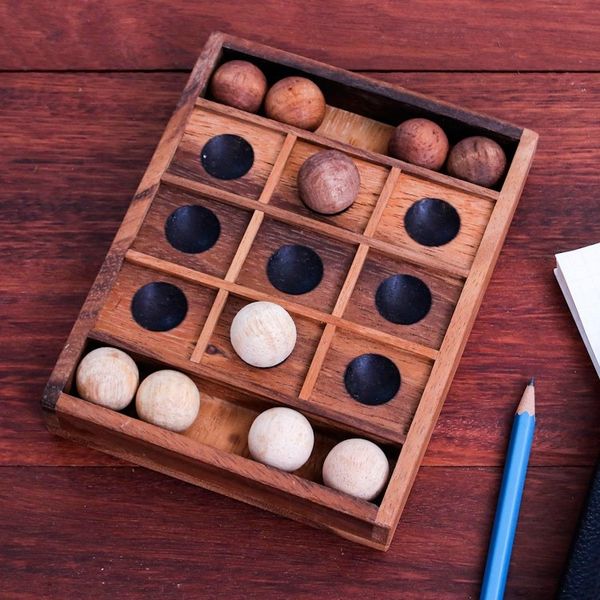 Alternate image for Hand Carved Raintree Wood Tic-Tac-Toe Board Game Lucky Strike