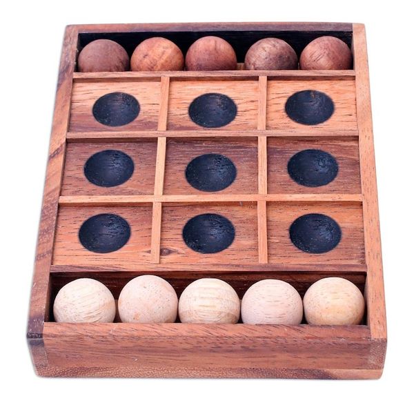 Alternate image for Hand Carved Raintree Wood Tic-Tac-Toe Board Game Lucky Strike