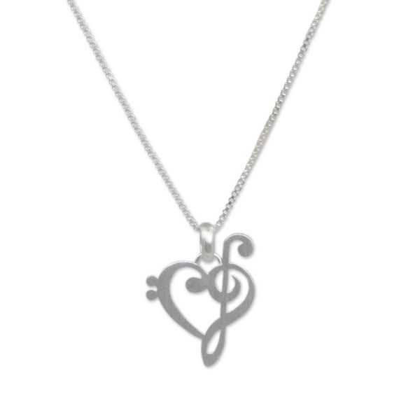 Alternate image for Artisan Crafted Brushed Silver Music Theme Necklace Music of Love