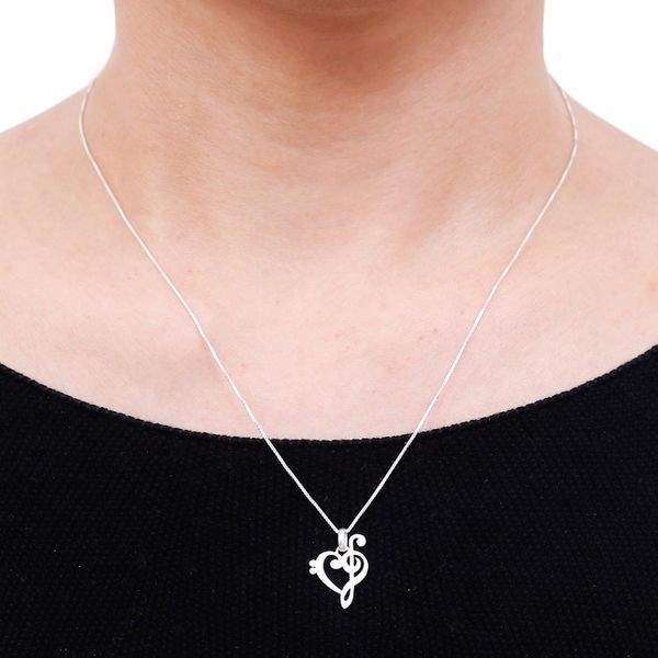 Alternate image for Artisan Crafted Brushed Silver Music Theme Necklace Music of Love