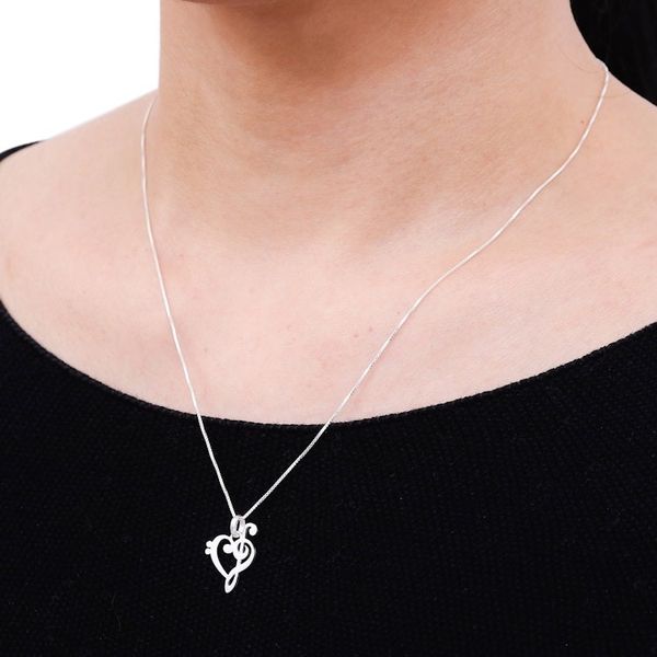 Alternate image for Artisan Crafted Brushed Silver Music Theme Necklace Music of Love