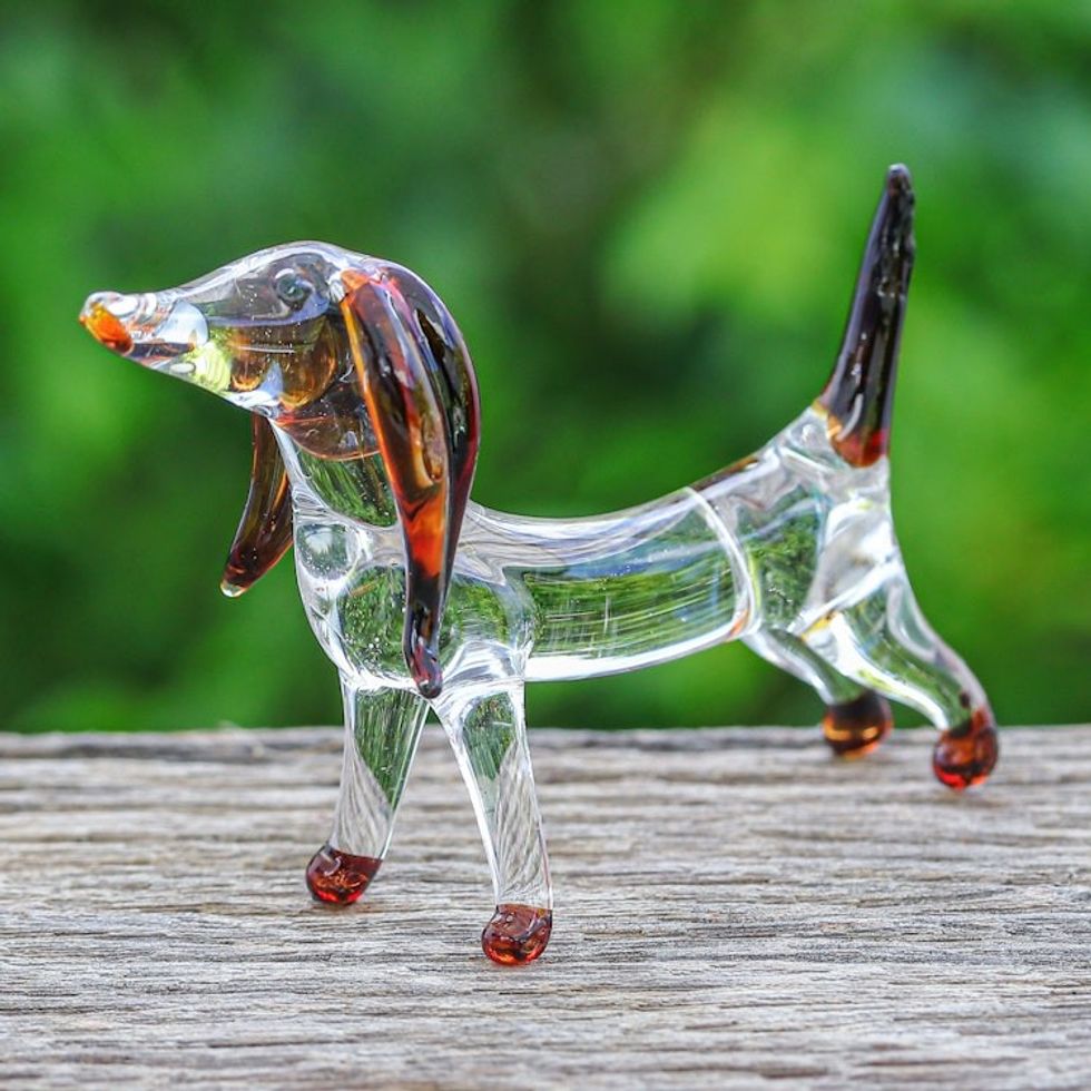 Handblown Brown Glass Dachshund Dog Figurine 'Courage Dachshund'