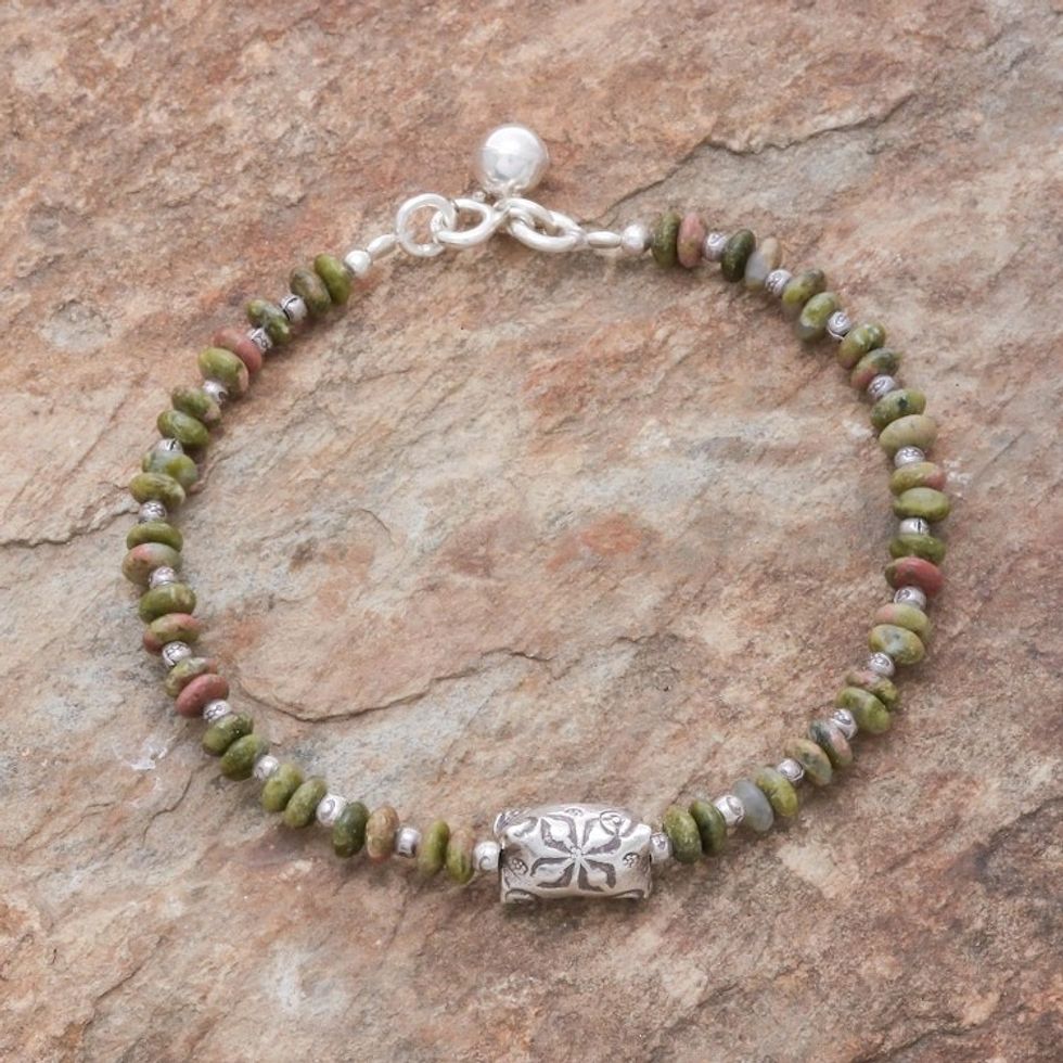 Hill Tribe Unakite Beaded Bracelet from Thailand 'Forest Harmony'