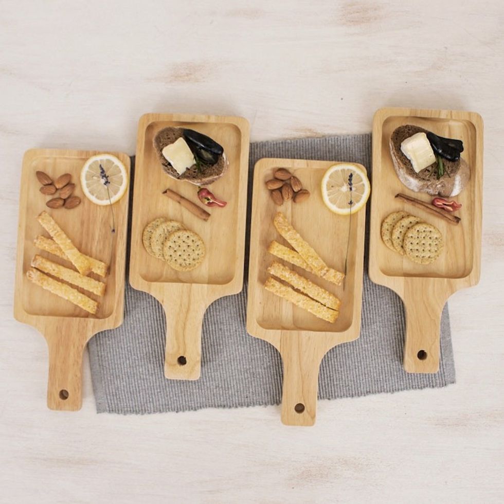 4 Artisan Crafted Wood Serving Boards Handcarved in Thailand 'Nature's Treats'