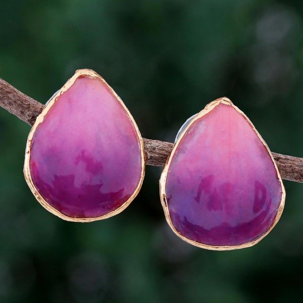 Alternate image for Hand Crafted Orchid Flower Button Earrings Mini Rock Orchid in Pink