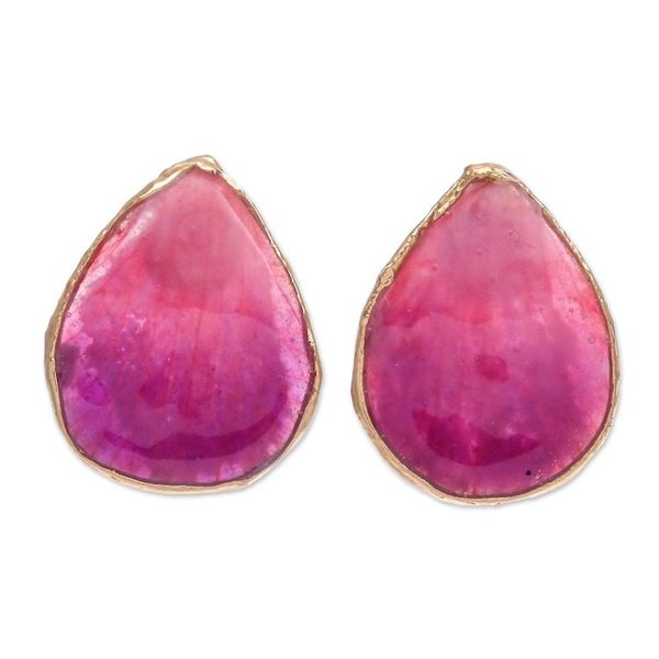 Alternate image for Hand Crafted Orchid Flower Button Earrings Mini Rock Orchid in Pink