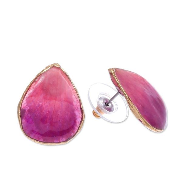 Alternate image for Hand Crafted Orchid Flower Button Earrings Mini Rock Orchid in Pink