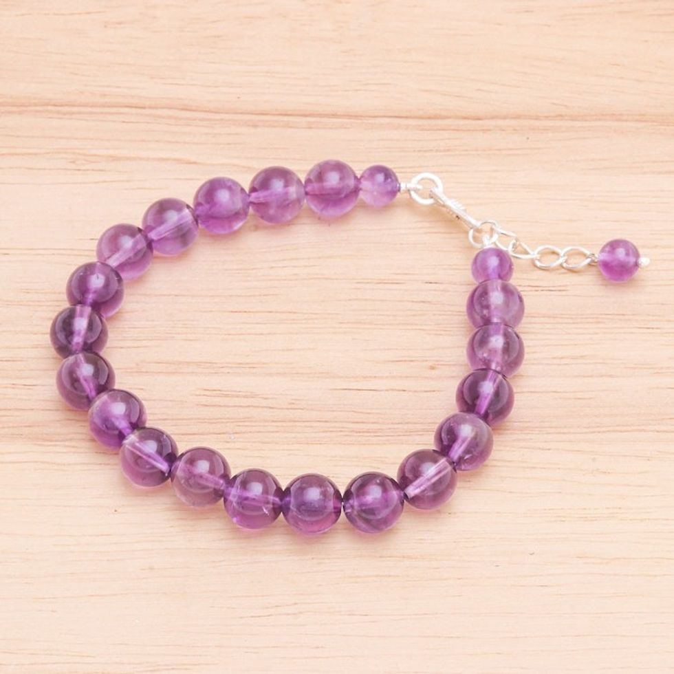 Amethyst and Karen Silver Beaded Bracelet 'Sweet Night in Purple'