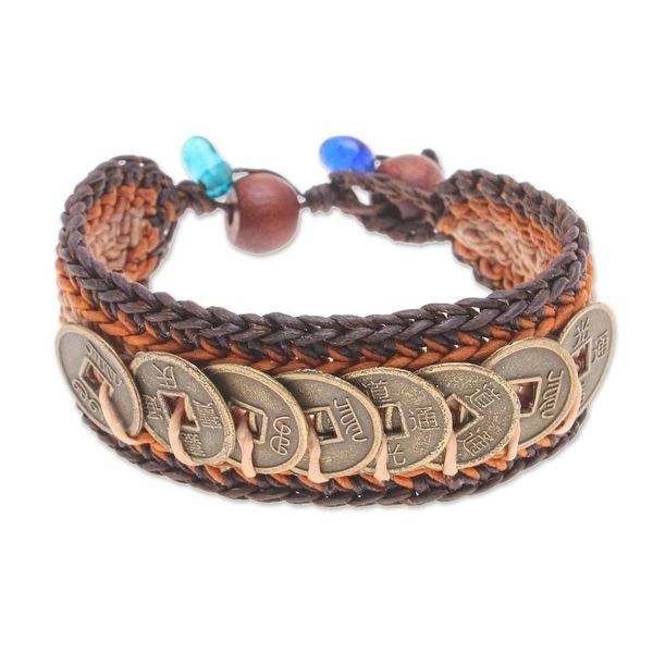 Alternate image for Warm-Toned Beaded Wristband Bracelet with Brass Coins Earth Coins