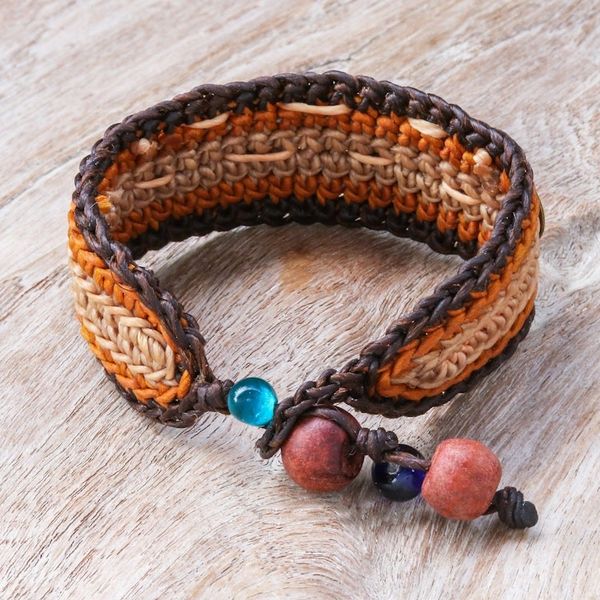 Alternate image for Warm-Toned Beaded Wristband Bracelet with Brass Coins Earth Coins