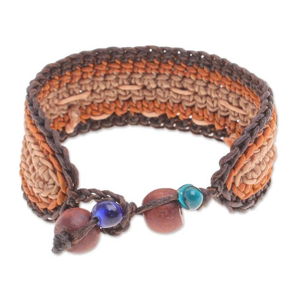 Alternate image for Warm-Toned Beaded Wristband Bracelet with Brass Coins Earth Coins