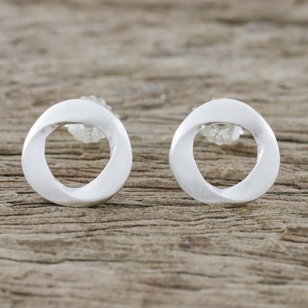 Alternate image for Handmade Thai Sterling Silver Modern Stud Earrings Eternity Annulet