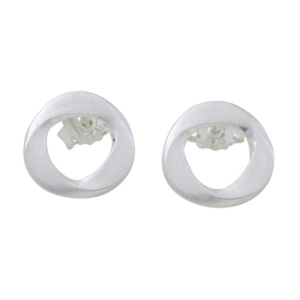 Alternate image for Handmade Thai Sterling Silver Modern Stud Earrings Eternity Annulet
