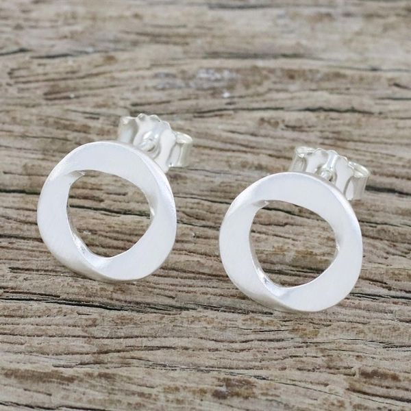 Alternate image for Handmade Thai Sterling Silver Modern Stud Earrings Eternity Annulet