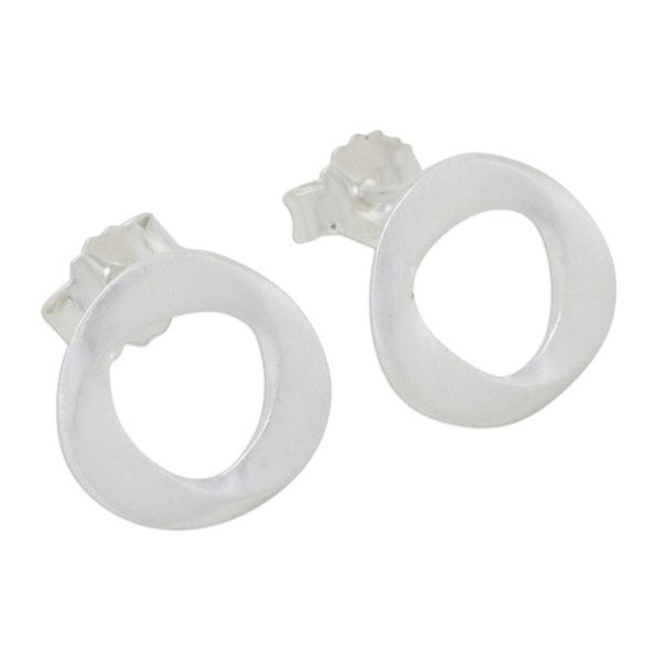Alternate image for Handmade Thai Sterling Silver Modern Stud Earrings Eternity Annulet