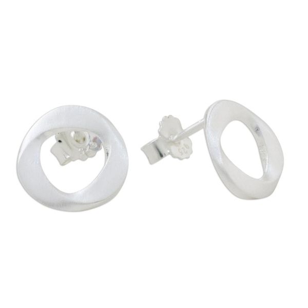 Alternate image for Handmade Thai Sterling Silver Modern Stud Earrings Eternity Annulet