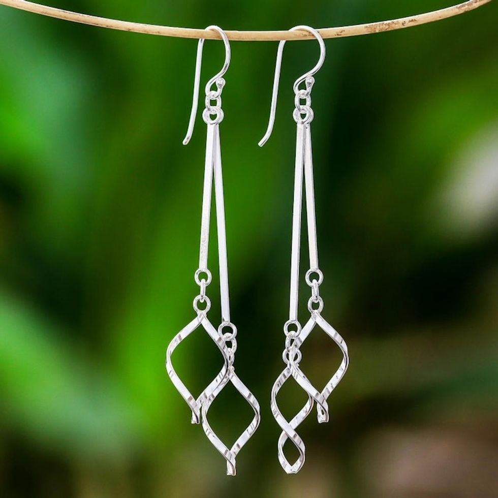 Spiral Motif Sterling Silver Dangle Earrings from Thailand 'Spiral Twins'
