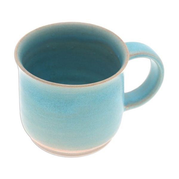 Alternate image for Thai Handmade Turquoise Blue and Brown Pottery Mug Earth and Sky