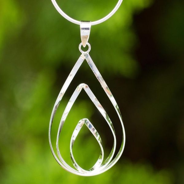 Alternate image for Polished Sterling 925 Fair Trade Pendant Necklace Lotus Flame