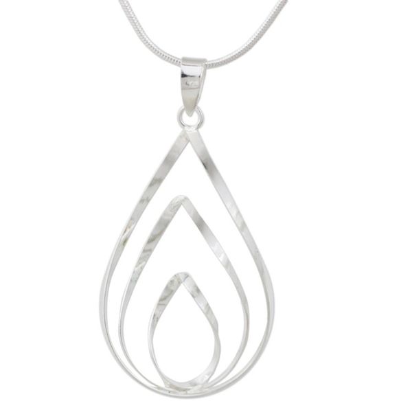 Alternate image for Polished Sterling 925 Fair Trade Pendant Necklace Lotus Flame