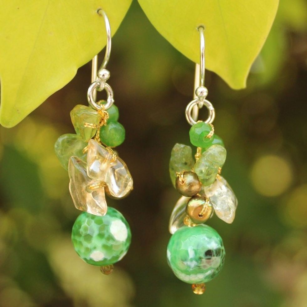 Handcrafted Thai Dangle Earrings 'Verdant Love'