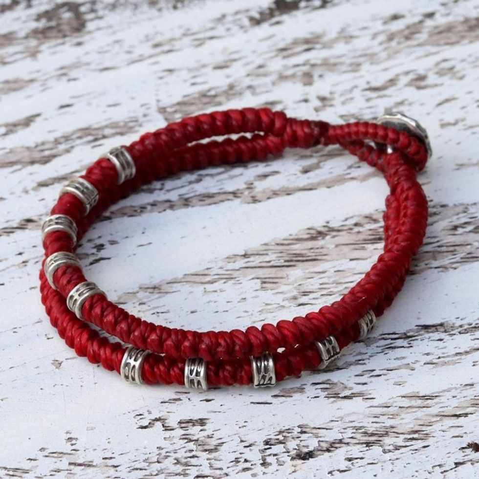 Double Strand Wristband Bracelet with Karen Silver in Red 'Living Together in Red'