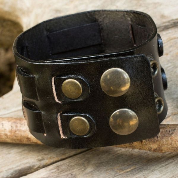 Alternate image for Black Leather Wristband Bracelet for Men Artisan Jewelry Rugged Weave in Black