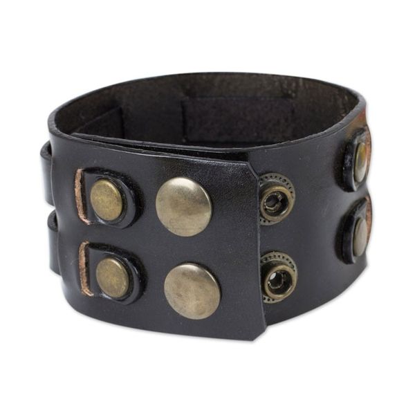 Alternate image for Black Leather Wristband Bracelet for Men Artisan Jewelry Rugged Weave in Black