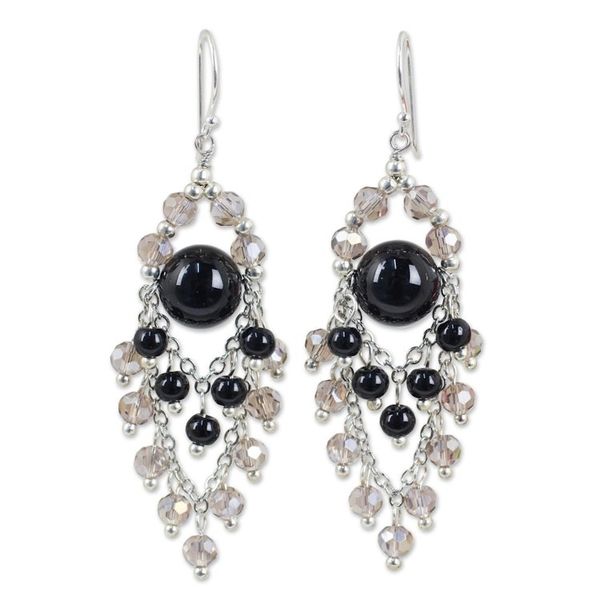 Alternate image for Chandelier Style Earrings with Onyx and Glass Beads Brilliant Meteor