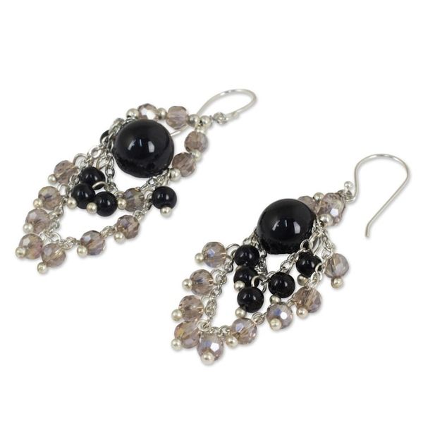 Alternate image for Chandelier Style Earrings with Onyx and Glass Beads Brilliant Meteor