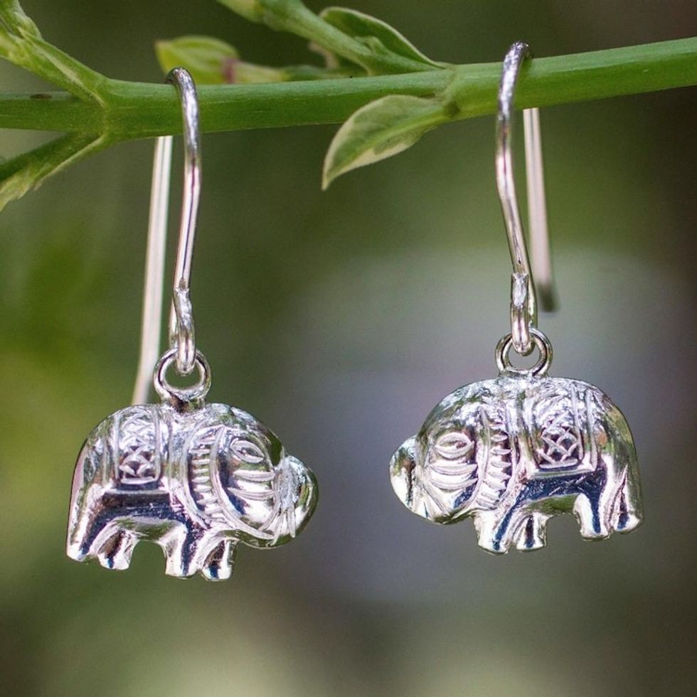 Sterling silver dangle earrings 'Elegant Elephant'