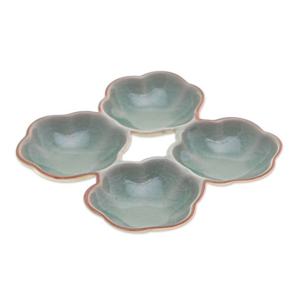 Alternate image for Lotus Flower Themed Celadon Ceramic Appetizer Plate in Green Lotus Treats