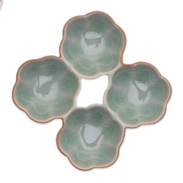 Alternate image for Lotus Flower Themed Celadon Ceramic Appetizer Plate in Green Lotus Treats
