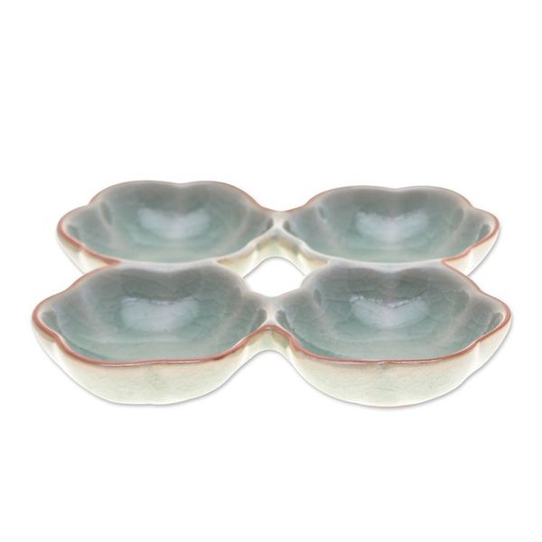 Alternate image for Lotus Flower Themed Celadon Ceramic Appetizer Plate in Green Lotus Treats