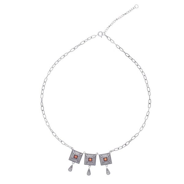 Alternate image for Ornate Geometric Thai Sterling Silver and Carnelian Necklace Autumn Fire
