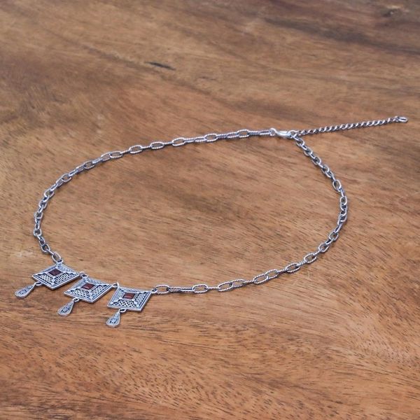 Alternate image for Ornate Geometric Thai Sterling Silver and Carnelian Necklace Autumn Fire