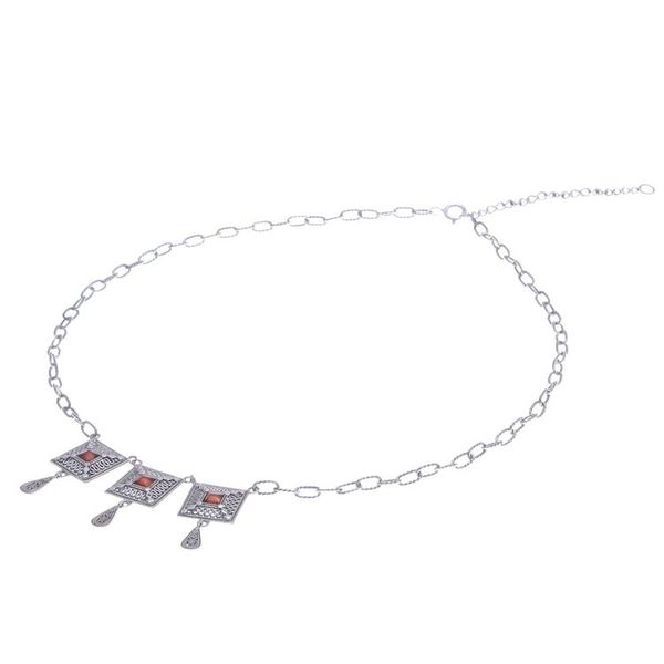 Alternate image for Ornate Geometric Thai Sterling Silver and Carnelian Necklace Autumn Fire
