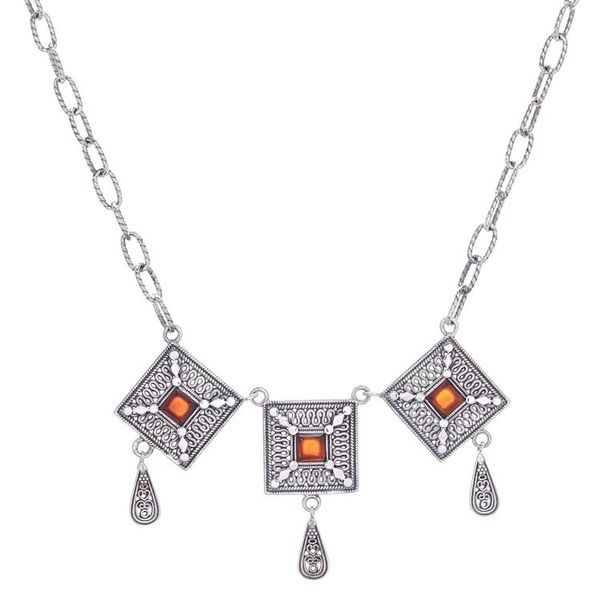 Alternate image for Ornate Geometric Thai Sterling Silver and Carnelian Necklace Autumn Fire