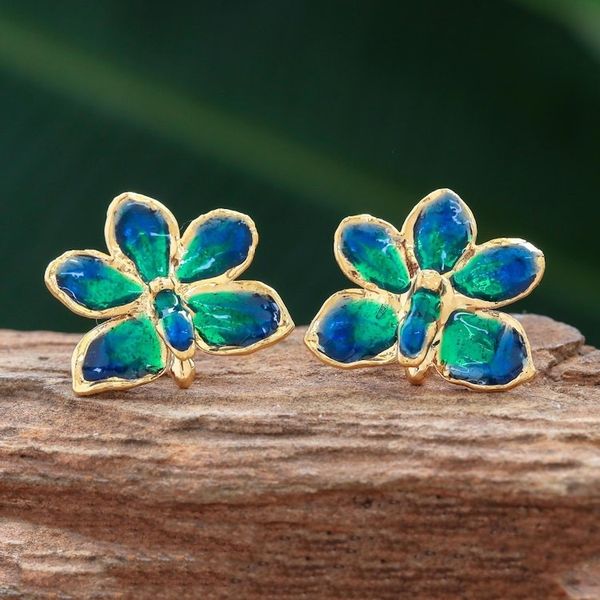 Alternate image for Natural orchid gold-plated flower earrings Aqua Perfection