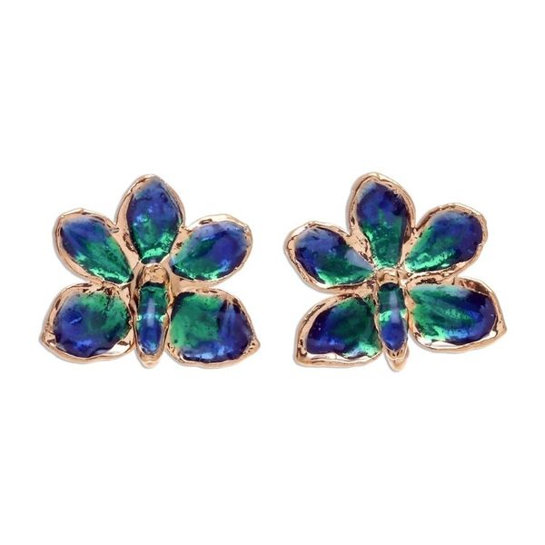 Alternate image for Natural orchid gold-plated flower earrings Aqua Perfection