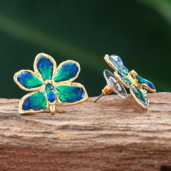 Alternate image for Natural orchid gold-plated flower earrings Aqua Perfection