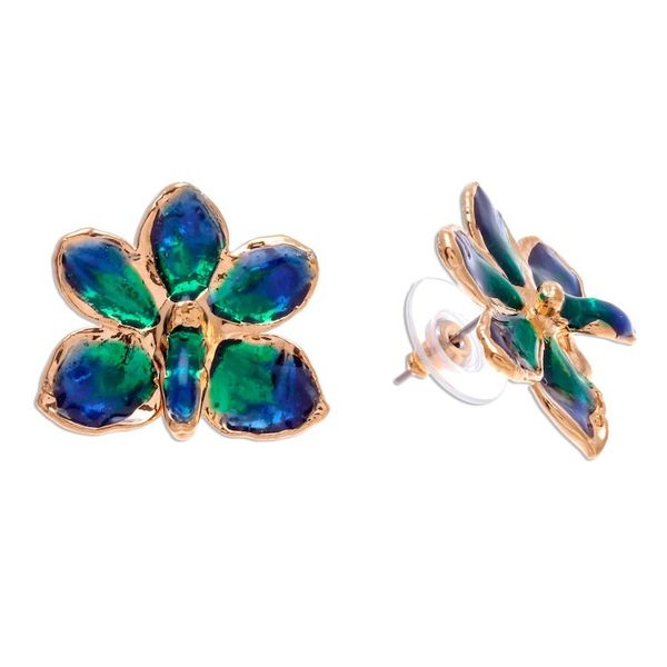 Alternate image for Natural orchid gold-plated flower earrings Aqua Perfection