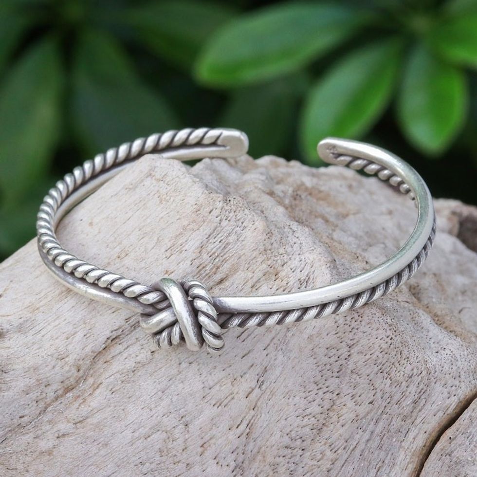 Knotted Sterling Silver Cuff Bracelet 'Both Sides'