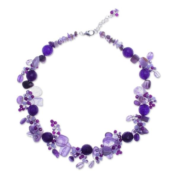 Alternate image for Handmade Amethyst and Quartz Beaded Necklace Violet Daydream
