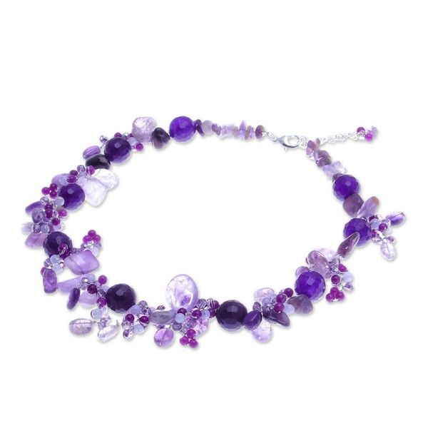 Alternate image for Handmade Amethyst and Quartz Beaded Necklace Violet Daydream