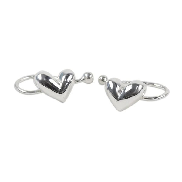 Alternate image for Sterling Silver Heart Ear Cuffs Artisan Crafted in Thailand Demure Hearts